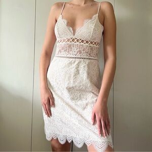 Victorias Secret White Beige Lace Dream Angel Slip Dress “Put A Ring On It” Sz L